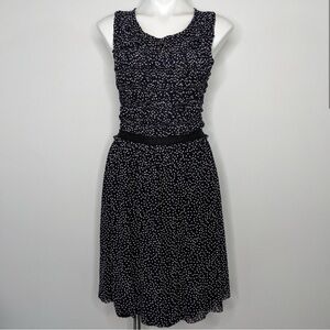 Anthropologie Postmark navy blue white polka dot sleeveless dress M